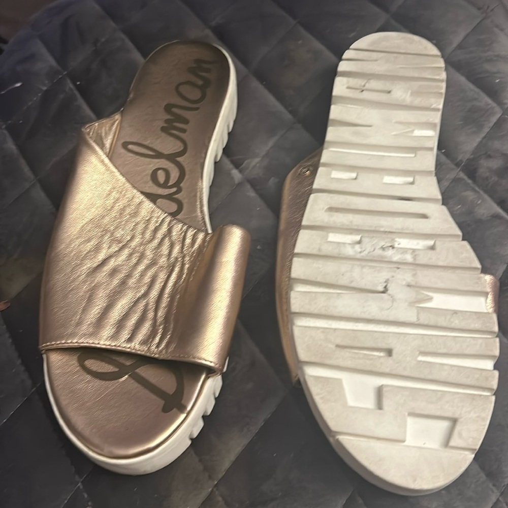 Sam Edelman Bronze slides-size 11.Tight fit, will fit size 9/10 Perfectly.